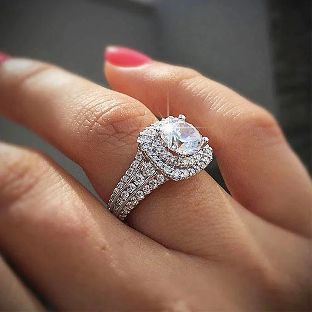 Luxury Silver Square Diamond Cubic Zircon Ring - Picture 3 of 14